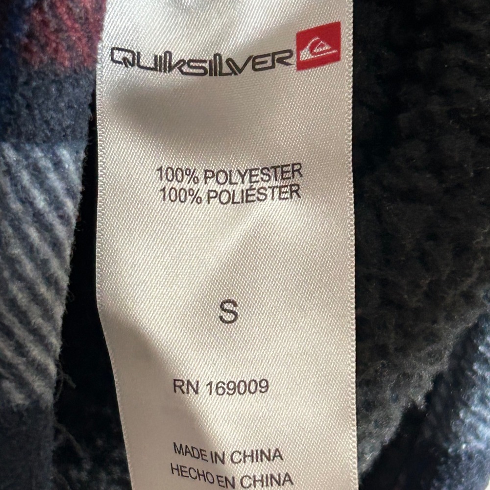 Quiksilver Men Hooded Flannel Shirt Jacket Blue Plaid Sherpa Lined Small Shacket - Picture 12 of 13